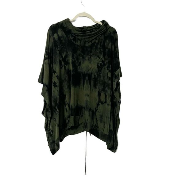 Ariella Black Green Tie Dye Lace Up Back Cowl Neck Short Sleeve Poncho Size OS - Picture 1 of 7